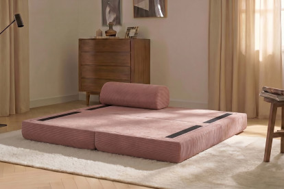 Méridienne convertible et modulable, mousse écologique et assise ferme  - Velours côtelé Rose