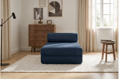 Méridienne convertible et modulable, mousse écologique et assise ferme  - Velours côtelé Bleu