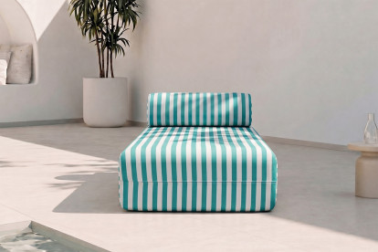 Méridienne modulable, mousse écologique et assise ferme  - Tissu extérieur à rayures, blanc et bleu turquoise