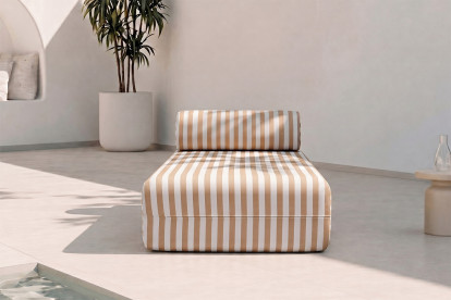 Méridienne modulable, mousse écologique et assise ferme  - Tissu extérieur à rayures, blanc et marron