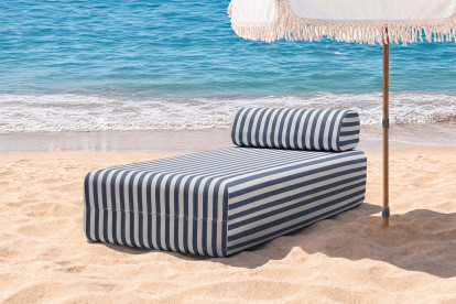 Méridienne modulable, mousse écologique et assise ferme  - Tissu extérieur à rayures, blanc et bleu foncé