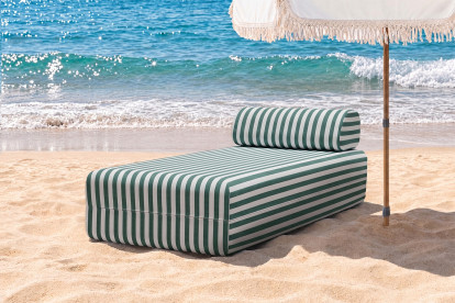 Méridienne modulable, mousse écologique et assise ferme  - Tissu extérieur à rayures, blanc et vert foncé