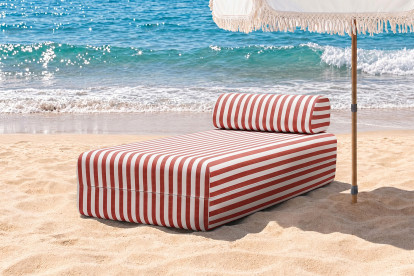 Méridienne modulable, mousse écologique et assise ferme  - Tissu extérieur à rayures, blanc et rouge