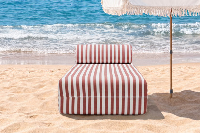 Méridienne modulable, mousse écologique et assise ferme  - Tissu extérieur à rayures, blanc et rouge