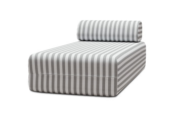 Méridienne modulable, mousse écologique et assise ferme  - Tissu extérieur à rayures, blanc et gris