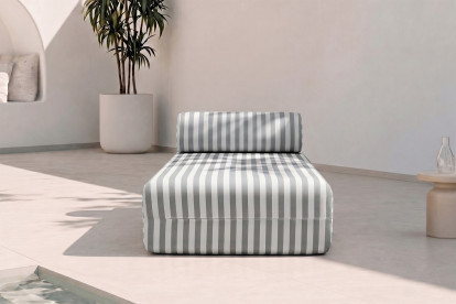Méridienne modulable, mousse écologique et assise ferme  - Tissu extérieur à rayures, blanc et gris