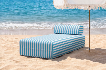 Méridienne modulable, mousse écologique et assise ferme  - Tissu extérieur à rayures, blanc et bleu