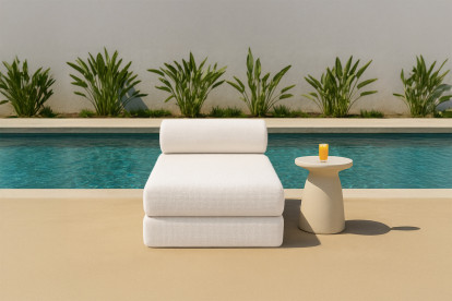 Méridienne convertible et modulable, mousse écologique et assise ferme  - Tissu extérieur Beige clair