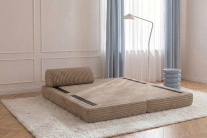 Méridienne convertible et modulable, mousse écologique et assise ferme  - Velours côtelé XL Marron