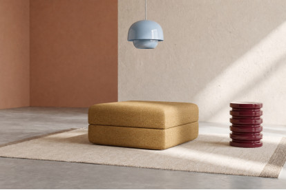 Pouf convertible et modulable, mousse écologique et assise ferme  - Tissu tweed Jaune