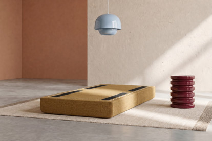 Pouf convertible et modulable, mousse écologique et assise ferme  - Tissu tweed Jaune