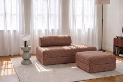 Pouf convertible et modulable, mousse écologique et assise ferme  - Tissu tweed Rouge