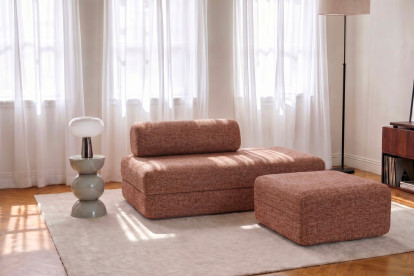 Pouf non convertible et modulable - Tissu tweed Rouge