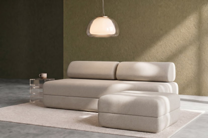 Pouf convertible et modulable, mousse écologique et assise ferme  - Tissu lisse Beige