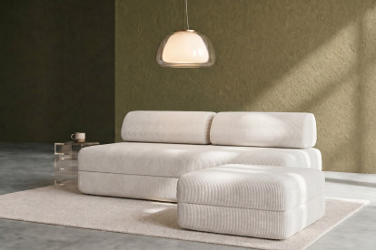 Pouf convertible et modulable, mousse écologique et assise ferme  - Velours côtelé Blanc