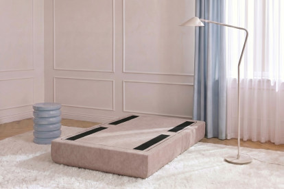 Pouf convertible et modulable, mousse écologique et assise ferme  - Velours côtelé Rose pâle