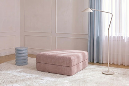 Pouf convertible et modulable, mousse écologique et assise ferme  - Velours côtelé Rose pâle
