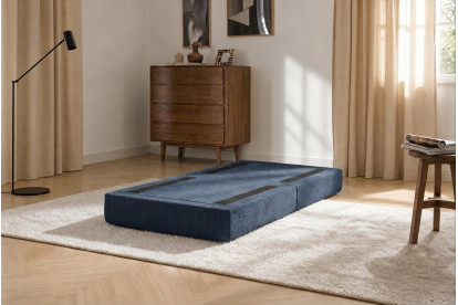 Pouf convertible et modulable, mousse écologique et assise ferme  - Velours côtelé Bleu