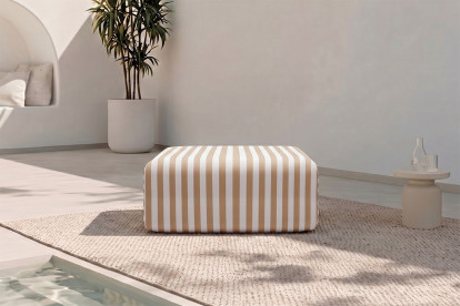 Pouf modulable, mousse écologique et assise ferme  - Tissu extérieur à rayures, blanc et marron