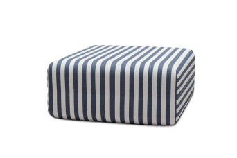 Pouf modulable, mousse écologique et assise ferme  - Tissu extérieur à rayures, blanc et bleu foncé