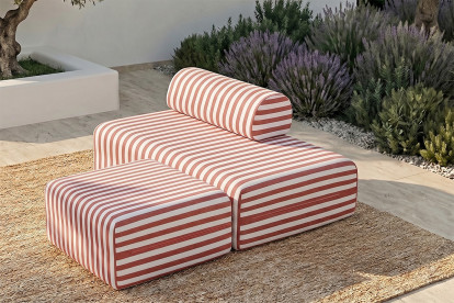 Pouf modulable, mousse écologique et assise ferme  - Tissu extérieur à rayures, blanc et rouge