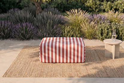 Pouf modulable, mousse écologique et assise ferme  - Tissu extérieur à rayures, blanc et rouge