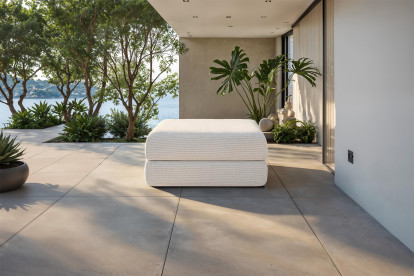 Pouf convertible et modulable, mousse écologique et assise ferme  - Tissu extérieur Beige clair
