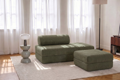 Pouf convertible et modulable, mousse écologique et assise ferme  - Velours côtelé XL Vert
