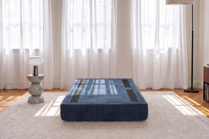 Pouf convertible et modulable, mousse écologique et assise ferme  - Velours côtelé XL Bleu