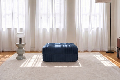 Pouf convertible et modulable, mousse écologique et assise ferme  - Velours côtelé XL Bleu