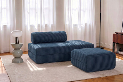 Pouf non convertible et modulable - Velours côtelé XL Bleu