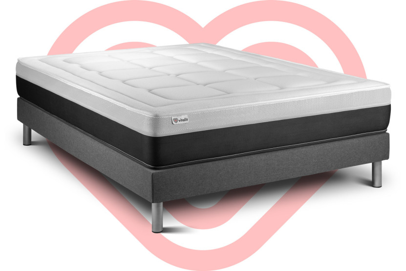 Ensemble Matelas Sommier 150x190 cm - Sommier Gris (en kit) - Vital Form