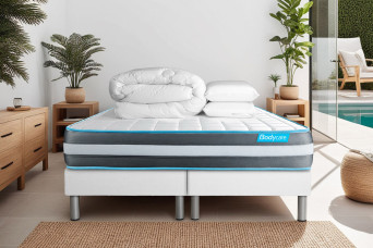 Pack lit complet 200x200 cm - Matelas + 2 Sommiers Blancs + 2 oreillers + Couette - Bodyform Pack lit complet 200x200 cm - Matelas + 2 Sommiers Blancs + 2 oreillers + Couette - Bodyform