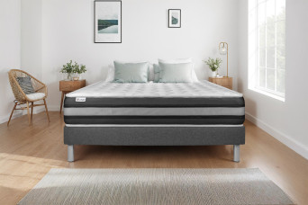 Ensemble Matelas Sommier 135x200 cm - Sommier Gris (en kit) - Vitalspring Zen
