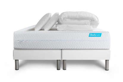 Pack lit complet 200x200 cm - Matelas + 2 Sommiers Blancs + 2 oreillers + Couette - Biocare
