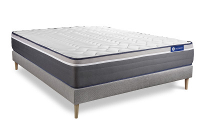Ensemble Matelas Sommier 130x200 cm - Sommier Gris (en kit) - ActiMemo Plus