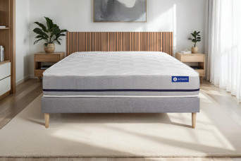 Ensemble Matelas Sommier 135x200 cm - Sommier Gris (en kit) - Actimemo Soft