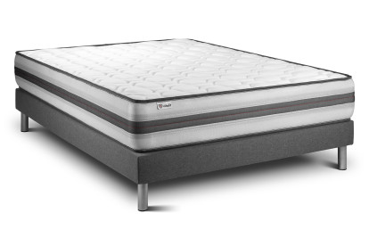 Ensemble Matelas Sommier 135x190 cm - Sommier Gris (en kit) - Vitalpower Recover