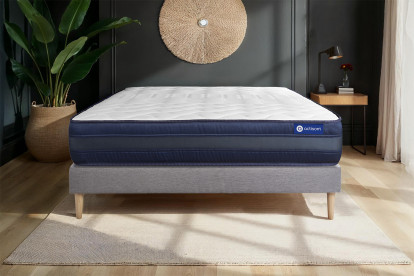Ensemble Matelas Sommier 130x190 cm - Sommier Gris (en kit) - Actimemo Tech