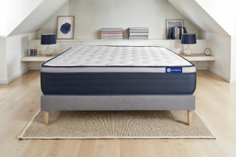 Ensemble Matelas Sommier 120x195 cm - Sommier Gris (en kit) - Actimemo Max