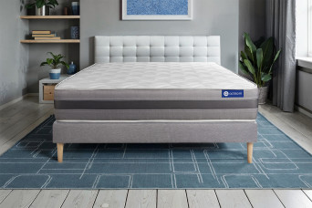 Ensemble Matelas Sommier 130x210 cm - Sommier Gris (en kit) - Actimemo Relax