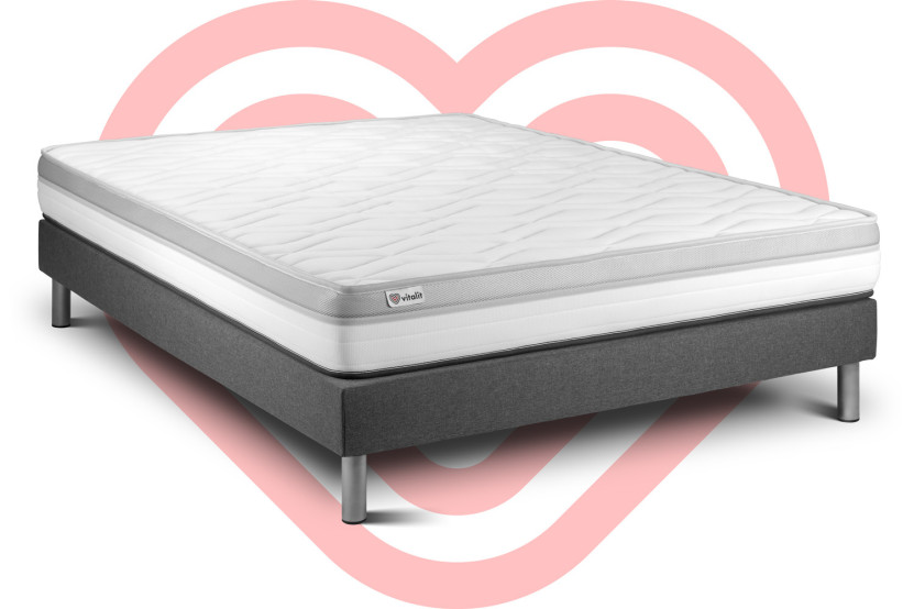 Ensemble Matelas Sommier 150x190 cm - Sommier Gris (en kit) - Vital Relax