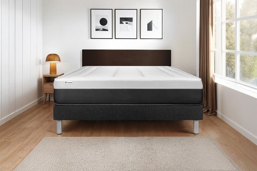Ensemble Matelas Sommier 135x200 cm - Sommier Noir (en kit) - Vital Form