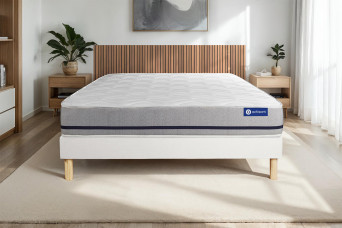 Ensemble Matelas Sommier 130x190 cm - Sommier Blanc (en kit) - Actimemo Soft