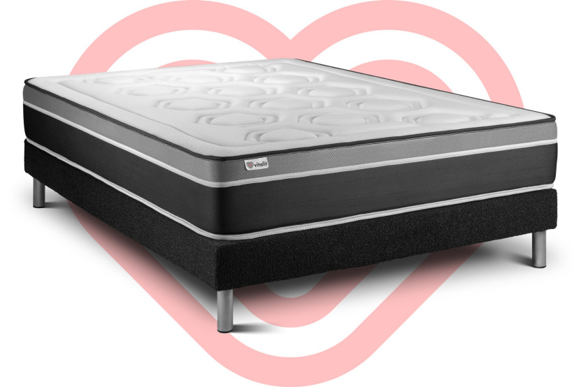 Ensemble Matelas Sommier 150x200 cm - Sommier Noir (en kit) - Vital Care