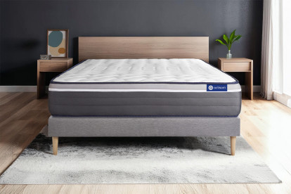 Ensemble Matelas Sommier 120x210 cm - Sommier Gris (en kit) - ActiMemo Plus