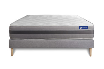 Ensemble Matelas Sommier 130x210 cm - Sommier Gris (en kit) - Actilatex Relax