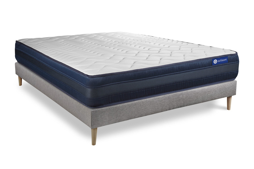 Ensemble Matelas Sommier 120x195 cm - Sommier Gris (en kit) - Actimemo Tech