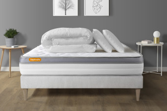 Pack lit complet 200x200 cm - Matelas + Sommier Blanc (en kit) + 2 oreillers + Couette - Memo Zen Pack lit complet 200x200 cm - Matelas + Sommier Blanc (en kit) + 2 oreillers + Couette - Memo Zen