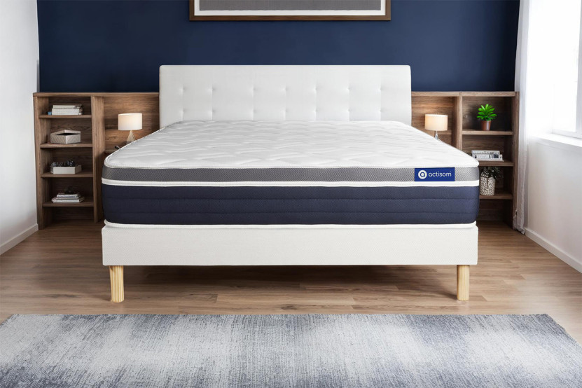 Ensemble Matelas Sommier 135x200 cm - Sommier Blanc (en kit) - Actimemo Confort
